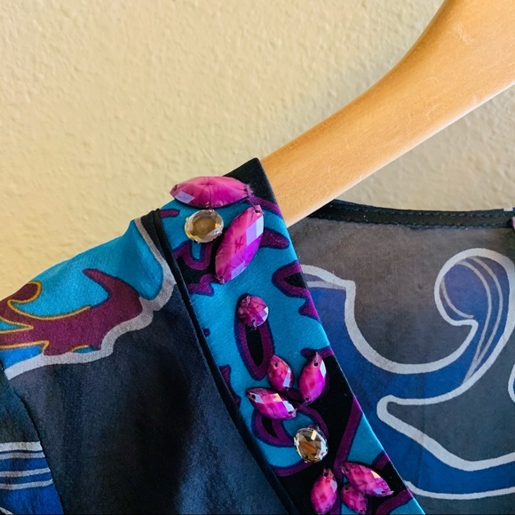 HALE BOB Silk Chiffon Jeweled Tunic Top - Picture 4 of 11